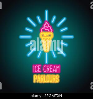 ice cream neon sign for ice cream advertisement. vector illustration Stock Vector