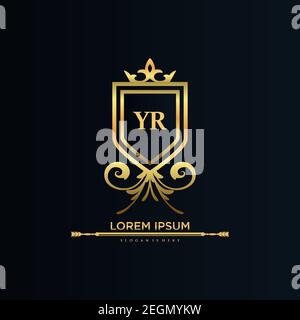 YR Letter Initial with Royal Template.elegant with crown logo vector, Creative Lettering Logo Vector Illustration Art. Stock Vector