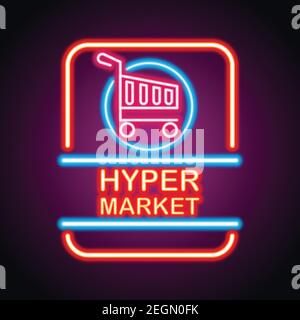 mini super market neon sign for super market plank add. vector illustration Stock Vector