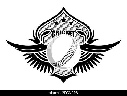 sport ball on background of stylized shield with wings. Cricket  sporting emblems. Tournament symbol. Vector Stock Vector