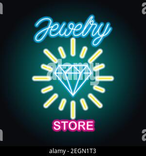 jewelry store neon sign for jewelry business plank. vector illustration Stock Vector