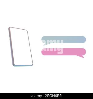3d illustration rendering, a smartphone flat screen silver with a chat icon on the side minimalist and trend Stock Photo