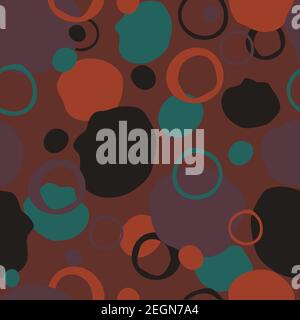 Seamless vector pattern with circle stain texture on brown background. Modern artistic wallpaper design. Decorative dark bubble fashion textile. Stock Vector