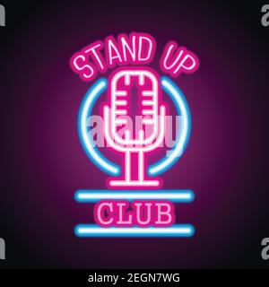 stand up neon sign for stand up comedy advertisement. vector illustration Stock Vector