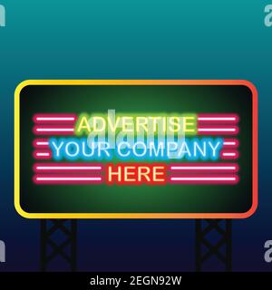 billboard for outdoor advertising glowing box neon sign. vector illustration Stock Vector