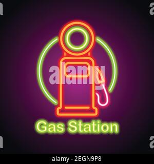 gas petrol station neon sign for gas petrol station plank Stock Vector
