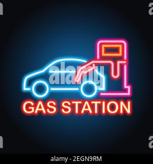 gas petrol station neon sign for gas petrol station plank Stock Vector