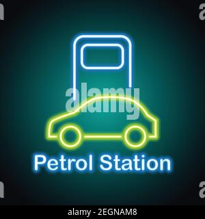gas petrol station neon sign for gas petrol station plank Stock Vector