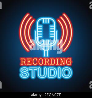 music studio neon sign for music studio or recording studio plank banner. vector illustration Stock Vector