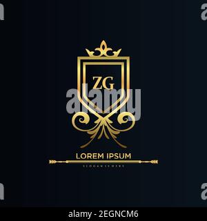ZG Letter Initial with Royal Template.elegant with crown logo vector, Creative Lettering Logo Vector Illustration Art. Stock Vector