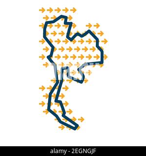 Thailand simple outline map with yellow direction guide arrows. Stock Vector