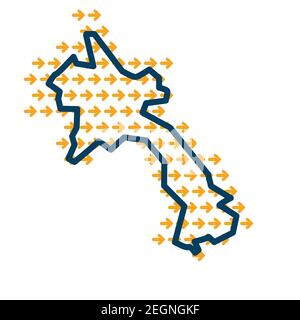 Laos simple outline map with yellow direction guide arrows. Stock Vector