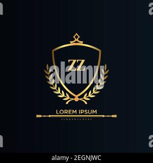 ZZ Letter Initial with Royal Template.elegant with crown logo vector, Creative Lettering Logo Vector Illustration Art. Stock Vector