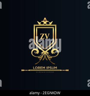 ZV Letter Initial with Royal Template.elegant with crown logo vector, Creative Lettering Logo Vector Illustration Art. Stock Vector