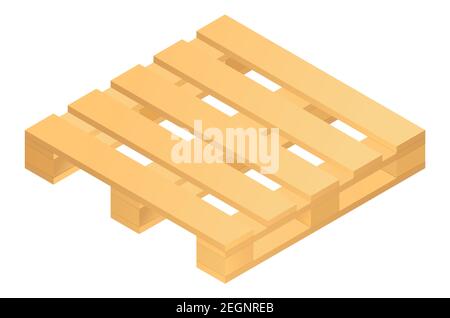 Isometric wooden pallet isolated on white background. Vector illustration. Stock Vector