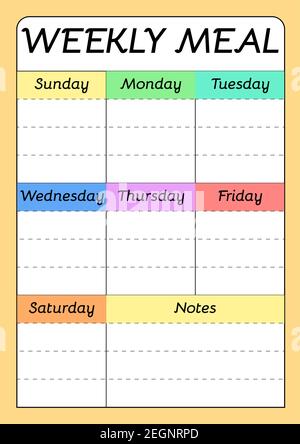 Weekly menu A4 printable planner template. Meal schedule blank with ...