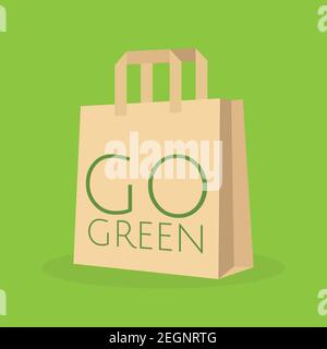 go green shopping bag isolated on white background Stock Vector