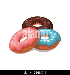 Donut with frosting, sweetness icon, vector illustration on white isolated background. Stock Vector