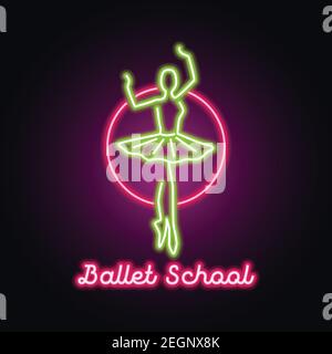 ballet neon sign for ballet school, dance studio. vector illustration Stock Vector