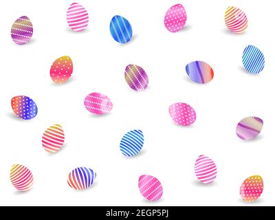 Easter eggs with shadow isolated on white background. Happy Easter background. Set of colorful eggs with a pattern. Vector illustration Stock Vector
