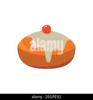 Easter cake traditional sweet doughnut food. Donut with cherry jam easter cake holiday dessert homemade icing biscuit. Traditional baked easter cake o Stock Vector