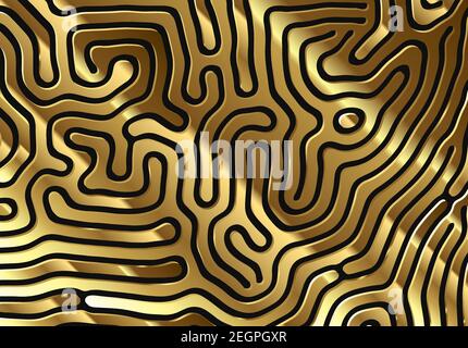 Abstract background with optical illusion generative pattern and vibrant fluid golden colors Stock Vector