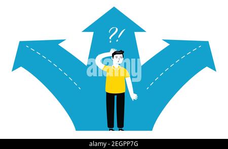 Businessman standing at crossroads. Choice way concept, career path or future opportunities Stock Vector