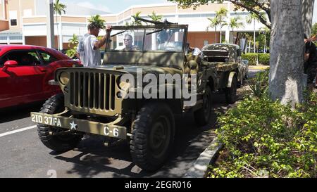 USA, Fort Lauderdale - May 21, 2017 - Willys MB / Ford GPW jeep manufactured for the military for world war 2 in camouflaged paint Stock Photo