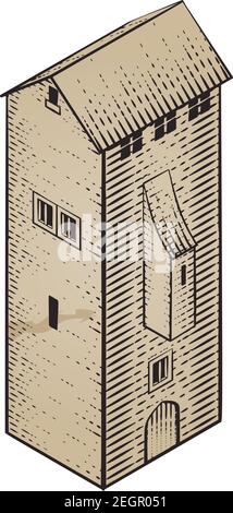 Medieval Building Map Icon Vintage Illustration Stock Vector