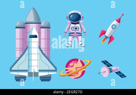bundle of five space set icons vector illustration design Stock Vector
