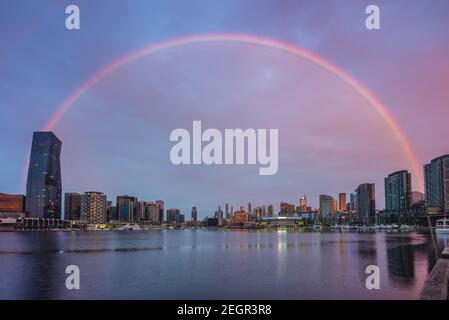 melbourne city business district (cbd), australia under the rainbow by yarra river Stock Photo