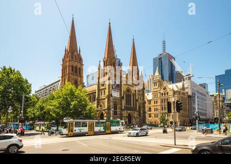 January 1, 2019: St Paul's Cathedral ,  an Anglican cathedral at center of melbourne, Australia, was designed by English Gothic Revival architect Will