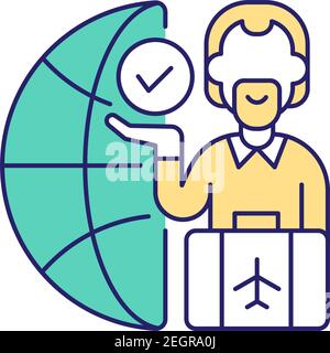 Man traveling during covid 19 RGB color icon Stock Vector