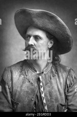 William Frederick 'Buffalo Bill' Cody (1846–1917), American soldier, bison hunter, and showman, best known for Buffalo Bill's Wild West show, in a photo portrait from 1887. Stock Photo