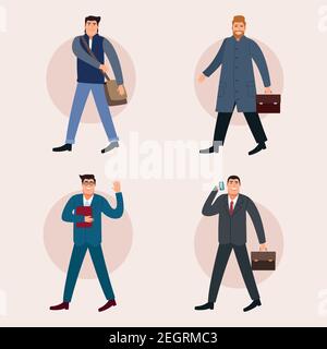 group of businessmen walking back to office characters vector illustration design Stock Vector