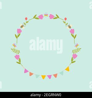 Spring frame made of flowers in cartoon style Vector illustration Stock Vector
