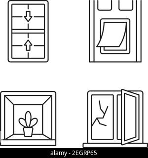 Installing windows and doors linear icons set Stock Vector