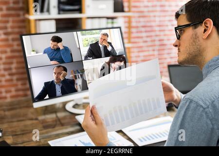 Bored Employee Team Meeting Group Video Conference Stock Photo