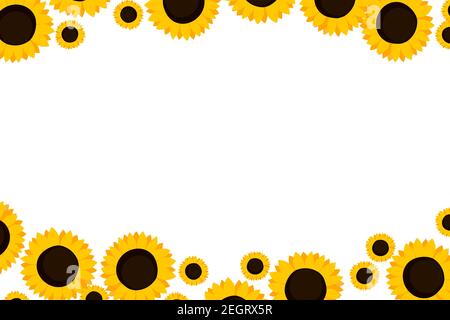 Floral frame with orange sunflowers on white background. Ornate border with flowers. Vector stock illustration for wallpaper, posters, card. Doodle Stock Vector