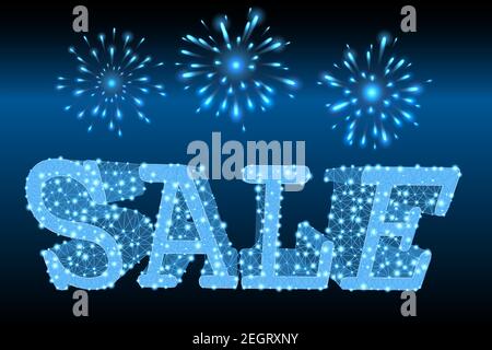 Sale text with lighting mesh and fireworks on dark background Stock Vector