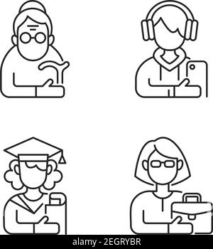 Age and gender differences linear icons set Stock Vector