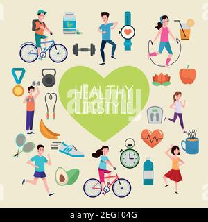 heart with healthy lifestyle set icons vector illustration design Stock Vector