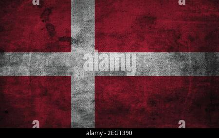Denmark flag with waving grunge texture. Vector background. Stock Vector