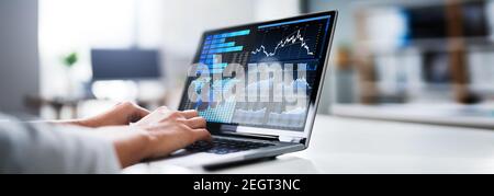 KPI Business Analytics Dashboard On Laptop Computer Stock Photo