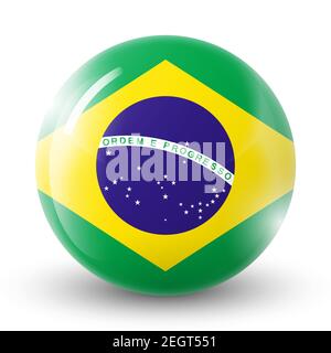 Glass light ball with flag of Brazil. Round sphere, template icon. Brazilian national symbol. Glossy realistic ball, 3D abstract vector illustration Stock Vector