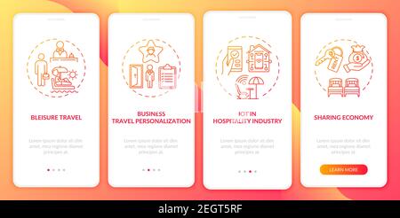 Business travel trends onboarding mobile app page screen with concepts Stock Vector