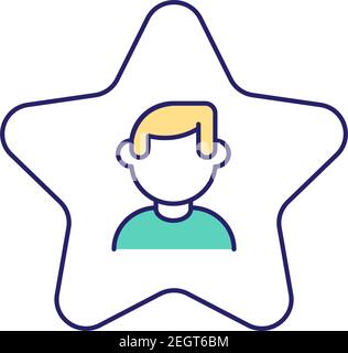 Faceless character in star shaped frame RGB color icon Stock Vector