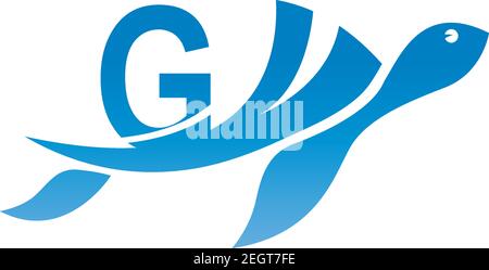 Sea turtle icon with letter G logo design illustration template Stock Vector