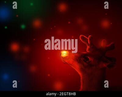 Magical glowing deer with colorful lights. Christmas theme concept. Stock Photo