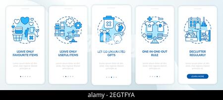 Decluttering tips oonboarding mobile app page screen with concepts Stock Vector